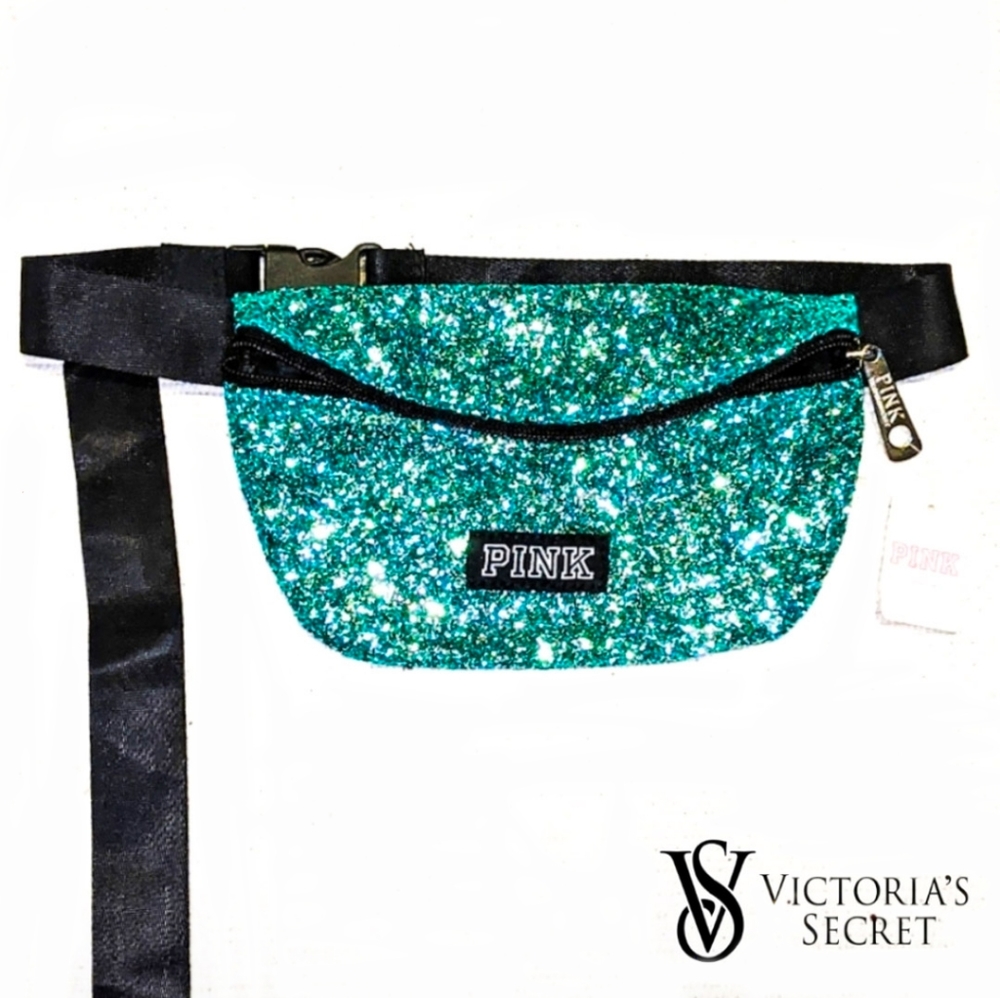 LAST One! β³ Victoria's Secret VS PINK Fanny Pack in Sparkling Aqua Teal Glitter - Picture 2 of 2